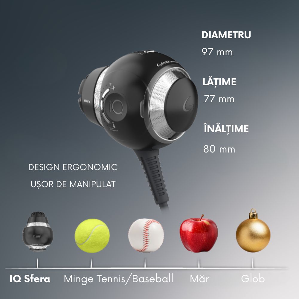 Uscător de păr inovativ IQ SFERA Ultra Light 250gr, compact și ergonomic GAMA 9 Uscător de păr inovativ IQ SFERA Ultra Light 250gr, compact și ergonomic GAMA 8